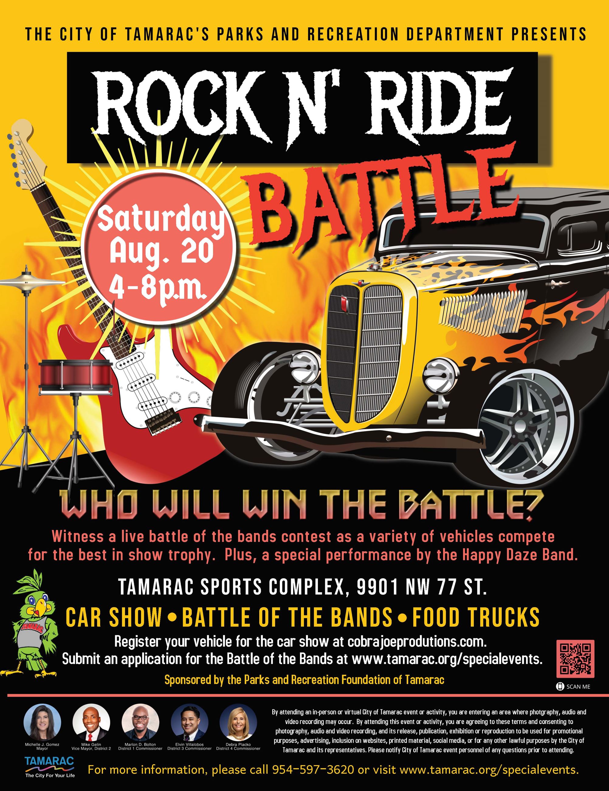 The City of Tamarac's Parks and Recreation Department Presents Rock N Ride Battle, August 20.