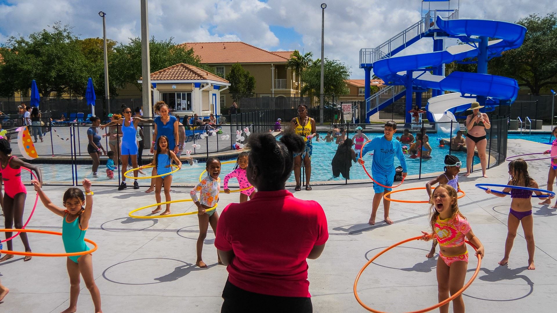 Kids with Hula Hoops smiling