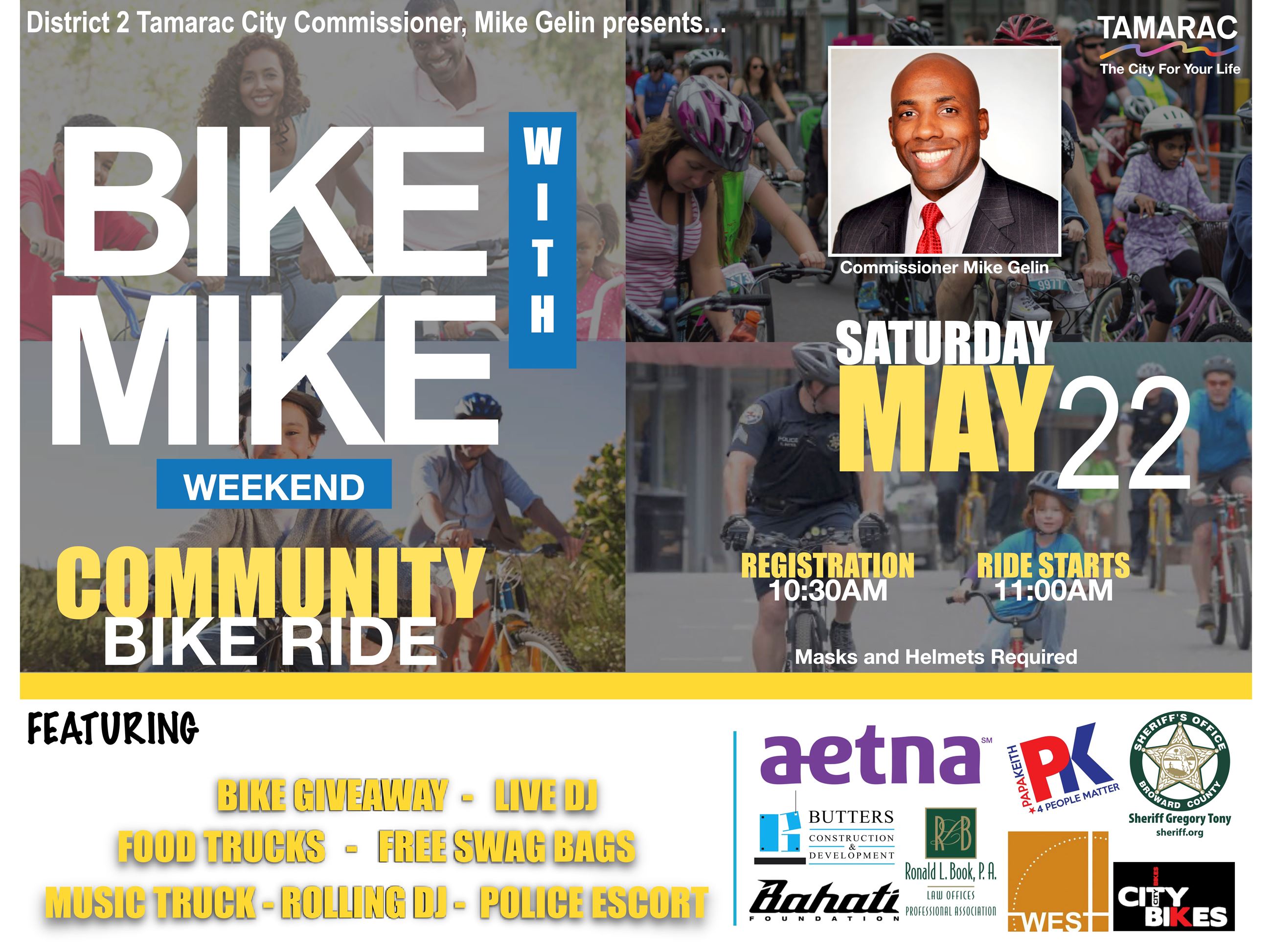 Flyer image with details on Bike With Mike Weekend Community Ride May 22 at 10:30 a.m.